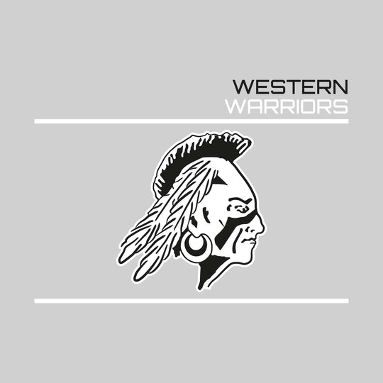 Western Warriors - Spirit Wear - Bracketed Mascot with Upper Right School Name