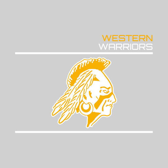 Western Warriors - Spirit Wear - Bracketed Mascot with Upper Right School Name