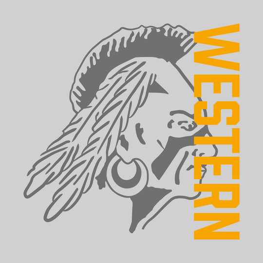 Western Warriors - Spirit Wear - Gray Mascot with Vertical School Name