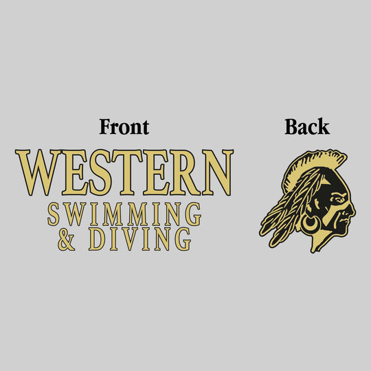 Western Warriors - Swimming & Diving - Western Swimming & Diving - Outlined Text Mascot on Back