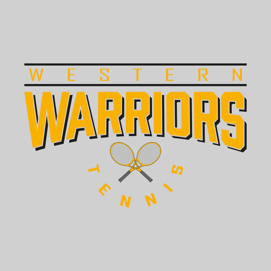 Western Warriors - Tennis - Bracketed School Name Over Crossed Tennis Rackets