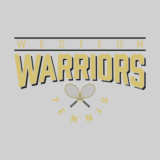 Western Warriors - Tennis - Bracketed School Name Over Crossed Tennis Rackets