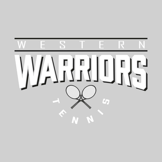 Western Warriors - Tennis - Bracketed School Name Over Crossed Tennis Rackets