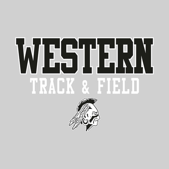 Western Warriors - Track & Field - Outlined School Name Over Track & Field with Mascot