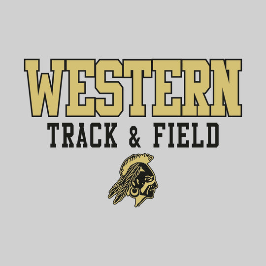 Western Warriors - Track & Field - Outlined School Name Over Track & Field with Mascot