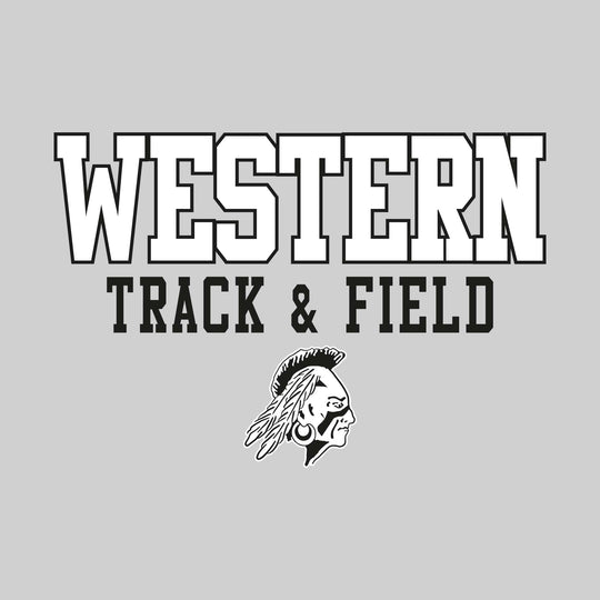 Western Warriors - Track & Field - Outlined School Name Over Track & Field with Mascot