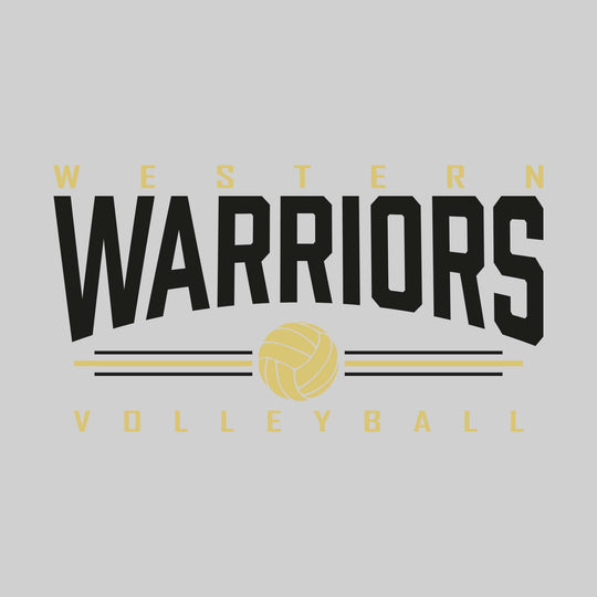 Western Warriors - Volleyball - Arched Mascot Name with Volleyball and Color Lines