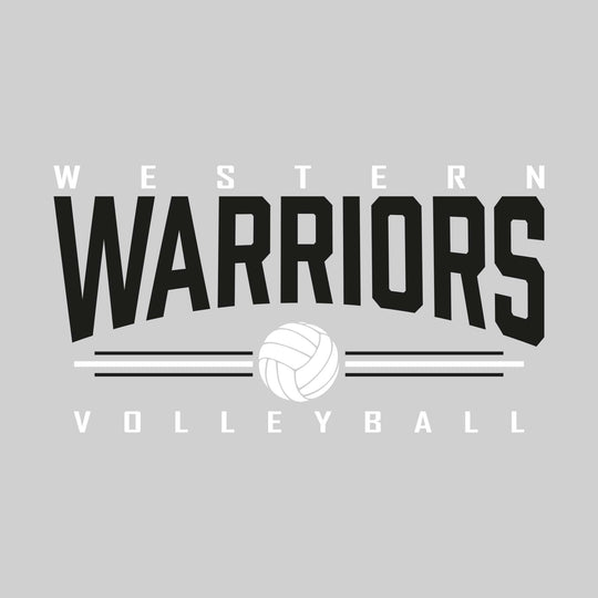 Western Warriors - Volleyball - Arched Mascot Name with Volleyball and Color Lines