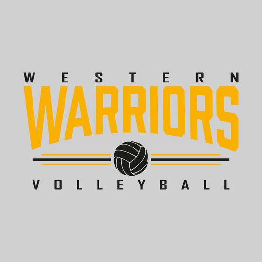 Western Warriors - Volleyball - Arched Mascot Name with Volleyball and Color Lines