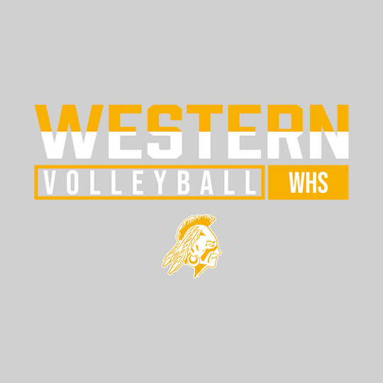 Western Warriors - Volleyball - Split-Color School Name With Acronym Over Mascot