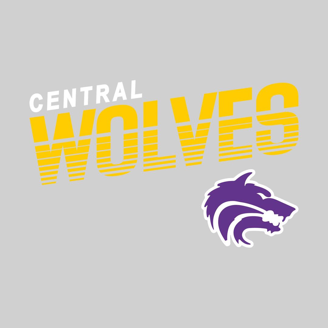 Central Wolves - School Spirit Wear - Striped Text with Wolf Head