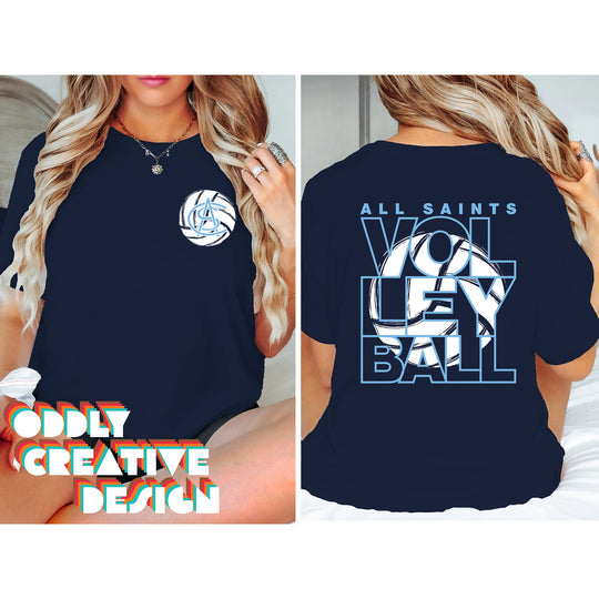 All Saints Cougars - Volleyball - Stacked Letters with Sketched Volleyball Inset