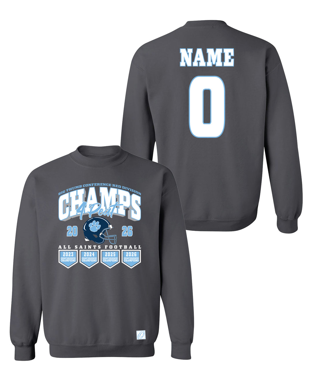 All Saints Cougars - Football - District Champs - 2026 - Gildan Adult Heavy Blend Crewneck Sweatshirt