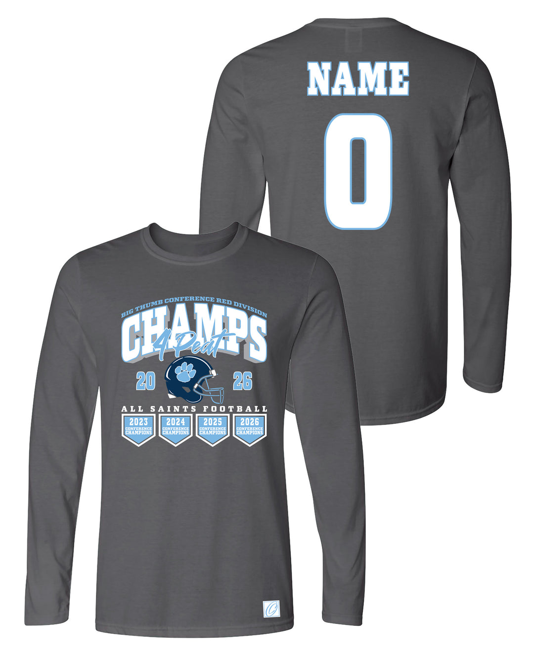 All Saints Cougars - Football - District Champs - 2026 - Gildan Adult Softstyle Ring-Spun Long Sleeve Tee