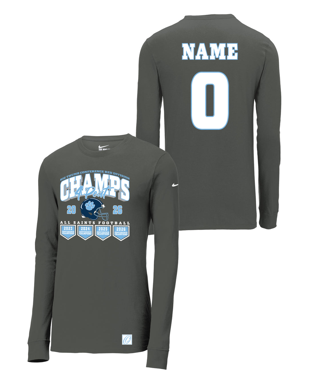 All Saints Cougars - Football - District Champs - 2026 - Nike Dri-FIT Cotton/Poly Long Sleeve Tee