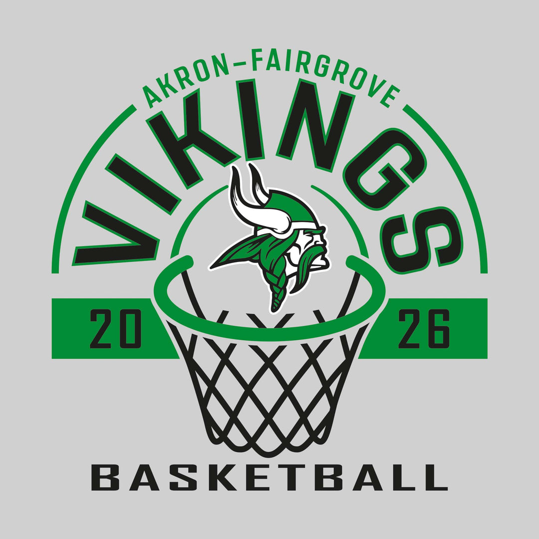 Akron-Fairgrove Vikings - Basketball - Arched Text with Center Mascot and Rim