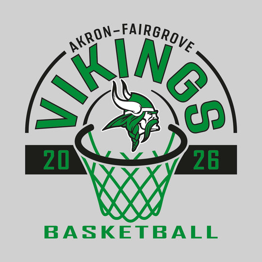 Akron-Fairgrove Vikings - Basketball - Arched Text with Center Mascot and Rim