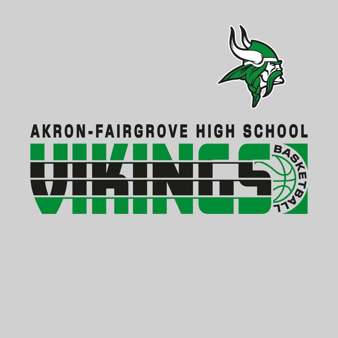 Akron-Fairgrove Vikings - Basketball - Striped Mascot Name with Basketball Groove