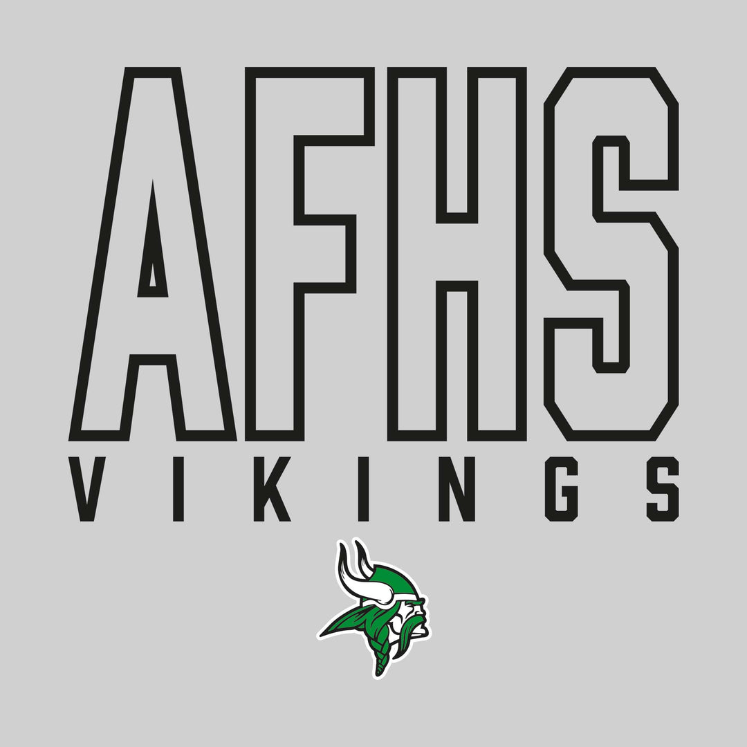 Akron-Fairgrove Vikings - Spirit Wear - Oversized Outlined School Acronym with Mascot Name &amp; Mascot