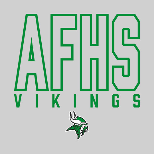 Akron-Fairgrove Vikings - Spirit Wear - Oversized Outlined School Acronym with Mascot Name &amp; Mascot