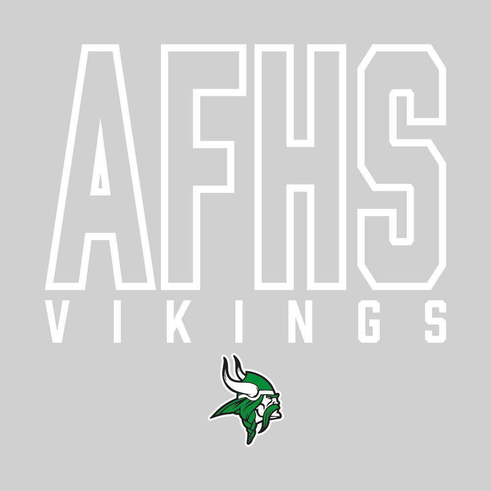 Akron-Fairgrove Vikings - Spirit Wear - Oversized Outlined School Acronym with Mascot Name & Mascot