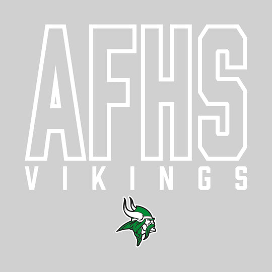 Akron-Fairgrove Vikings - Spirit Wear - Oversized Outlined School Acronym with Mascot Name &amp; Mascot