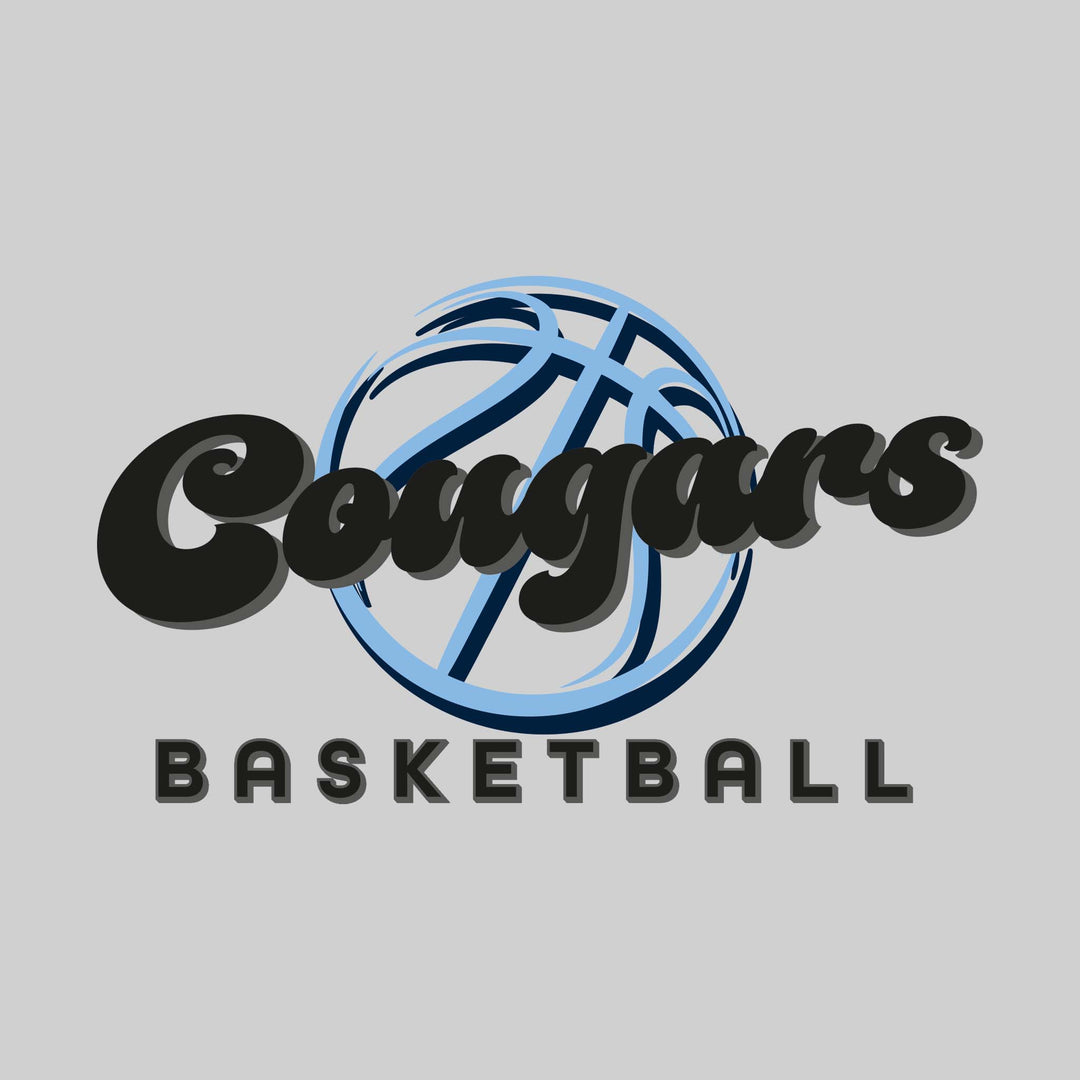 All Saints Cougars - Basketball - Retro Cougars Text with Abstract Basketball Outline