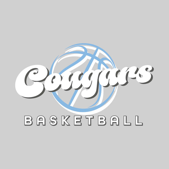 All Saints Cougars - Basketball - Retro Cougars Text with Abstract Basketball Outline