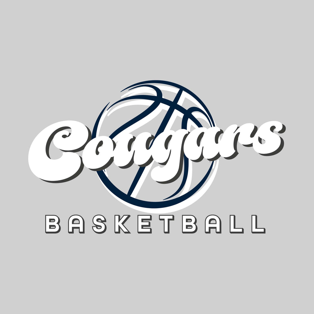 All Saints Cougars - Basketball - Retro Cougars Text with Abstract Basketball Outline