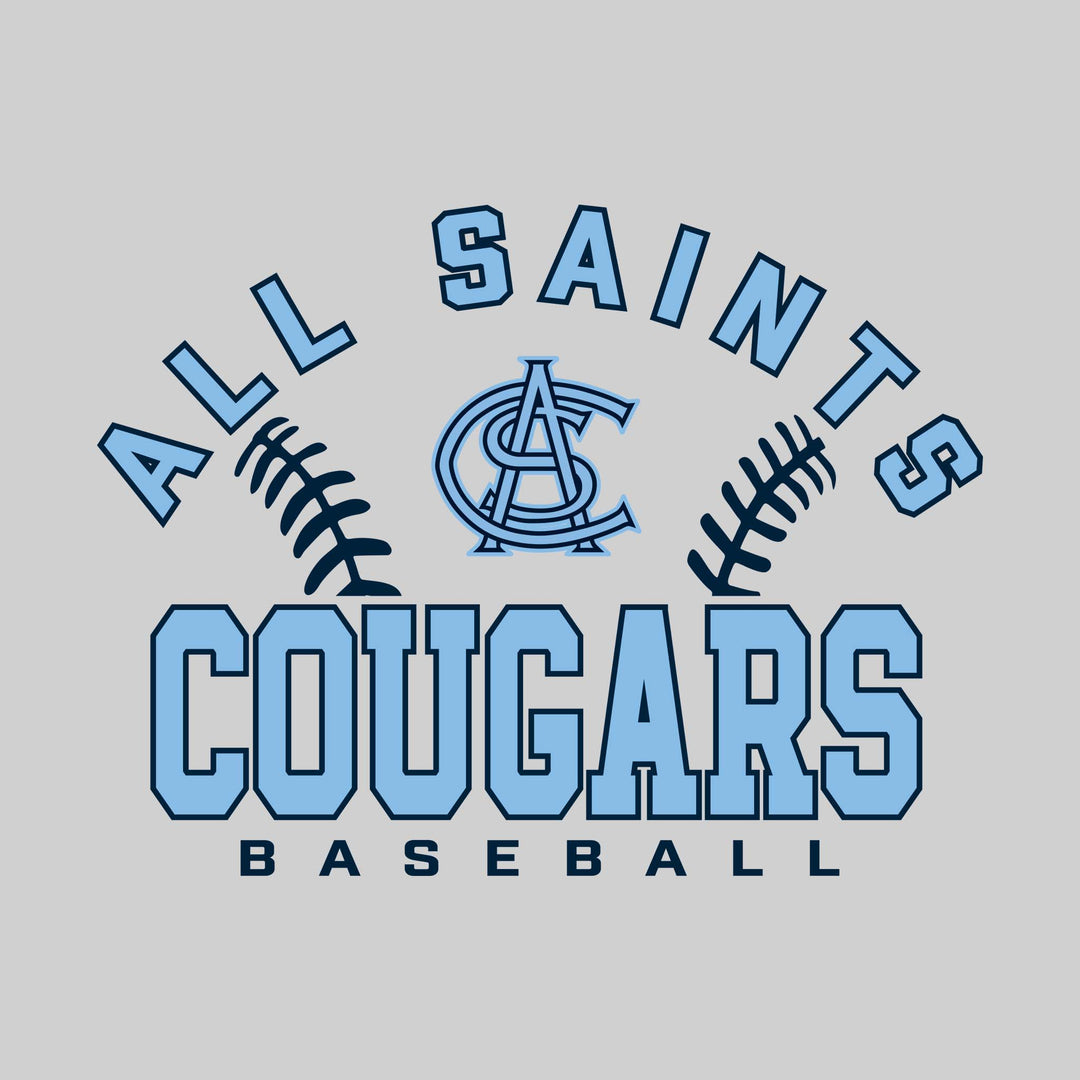 All Saints Cougars - Baseball - Arched School Name with Baseball Stitches &amp; Mascot