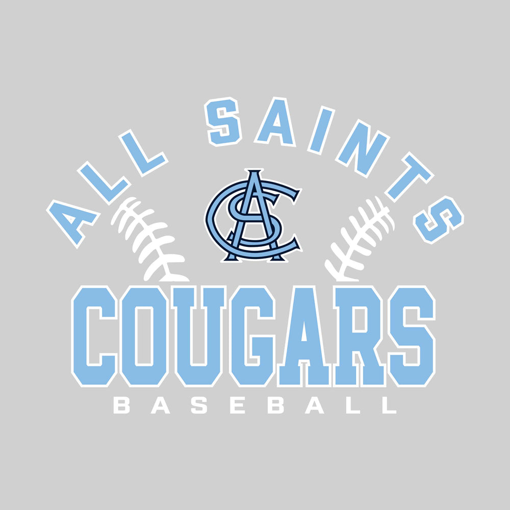 All Saints Cougars - Baseball - Arched School Name with Baseball Stitches & Mascot