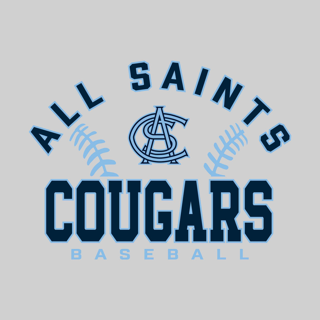 All Saints Cougars - Baseball - Arched School Name with Baseball Stitches &amp; Mascot