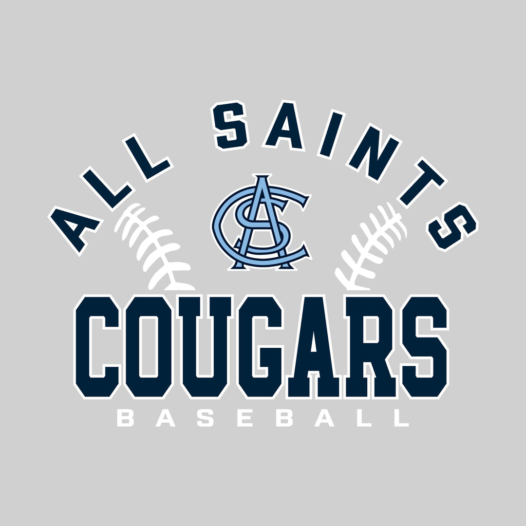 All Saints Cougars - Baseball - Arched School Name with Baseball Stitches &amp; Mascot
