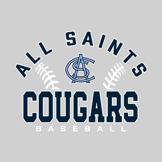 All Saints Cougars - Baseball - Arched School Name with Baseball Stitches &amp; Mascot