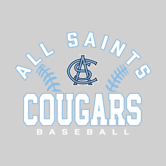 All Saints Cougars - Baseball - Arched School Name with Baseball Stitches &amp; Mascot