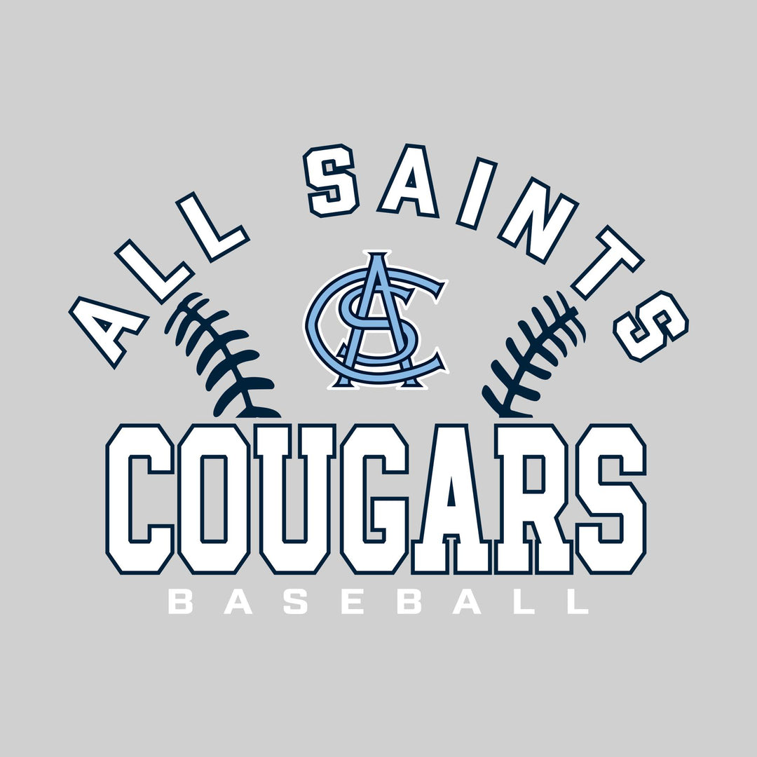 All Saints Cougars - Baseball - Arched School Name with Baseball Stitches &amp; Mascot