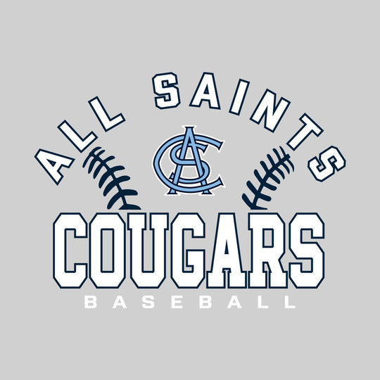 All Saints Cougars - Baseball - Arched School Name with Baseball Stitches &amp; Mascot