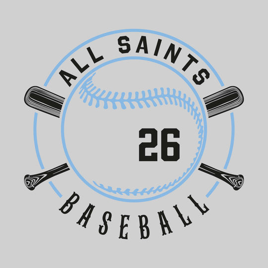 All Saints Cougars - Baseball - Crossed Bats with School Name and Baseball Shape