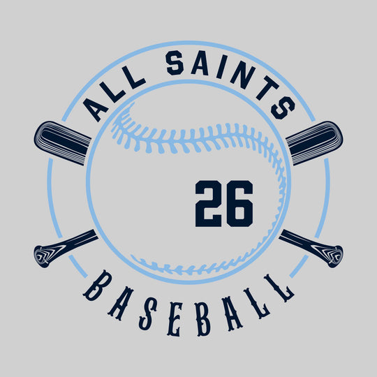 All Saints Cougars - Baseball - Crossed Bats with School Name and Baseball Shape