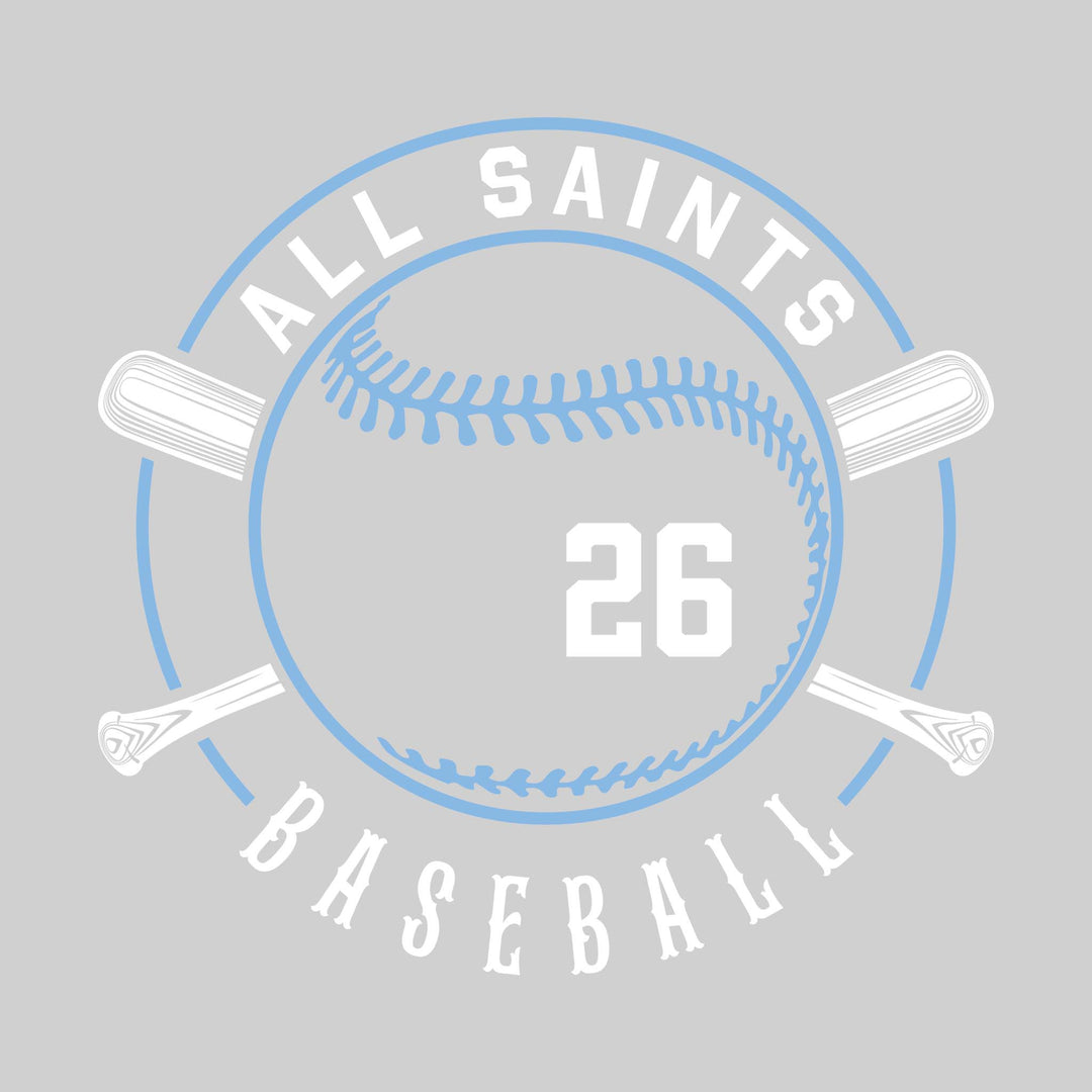 All Saints Cougars - Baseball - Crossed Bats with School Name and Baseball Shape