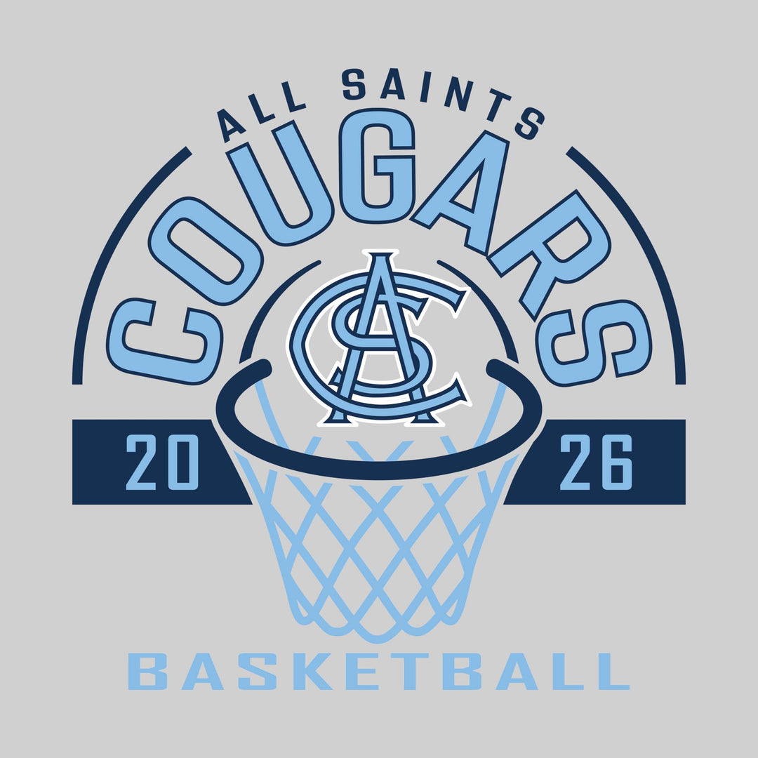 All Saints Cougars - Basketball - Arched Text with Center Mascot and Rim