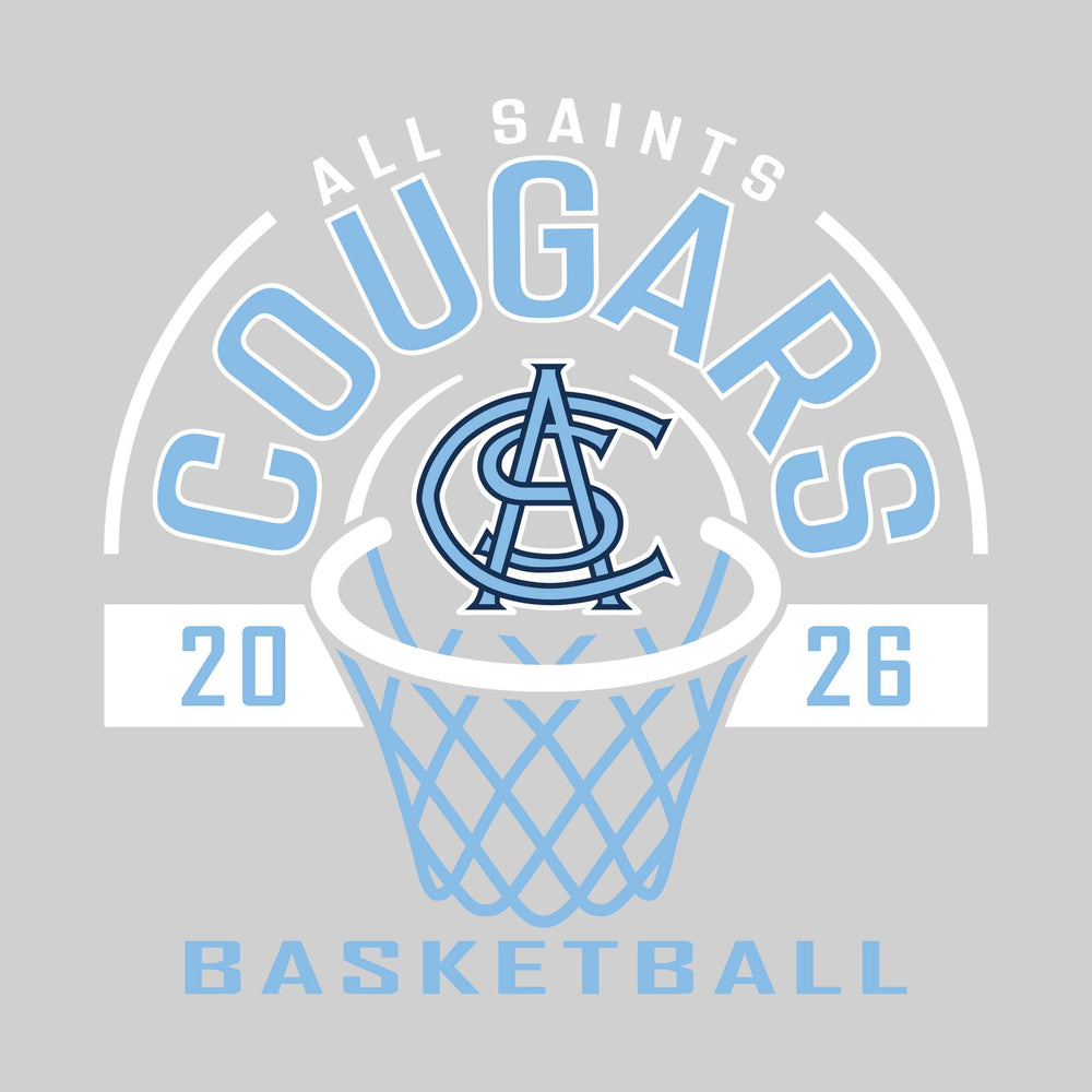 All Saints Cougars - Basketball - Arched Text with Center Mascot and Rim