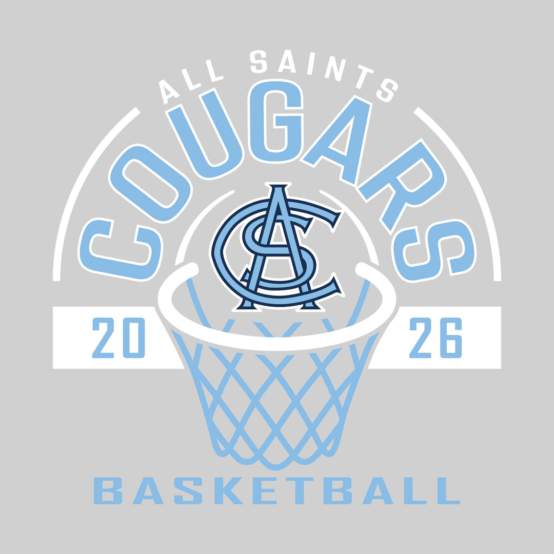 All Saints Cougars - Basketball - Arched Text with Center Mascot and Rim