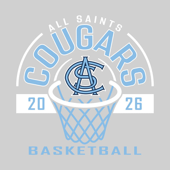 All Saints Cougars - Basketball - Arched Text with Center Mascot and Rim