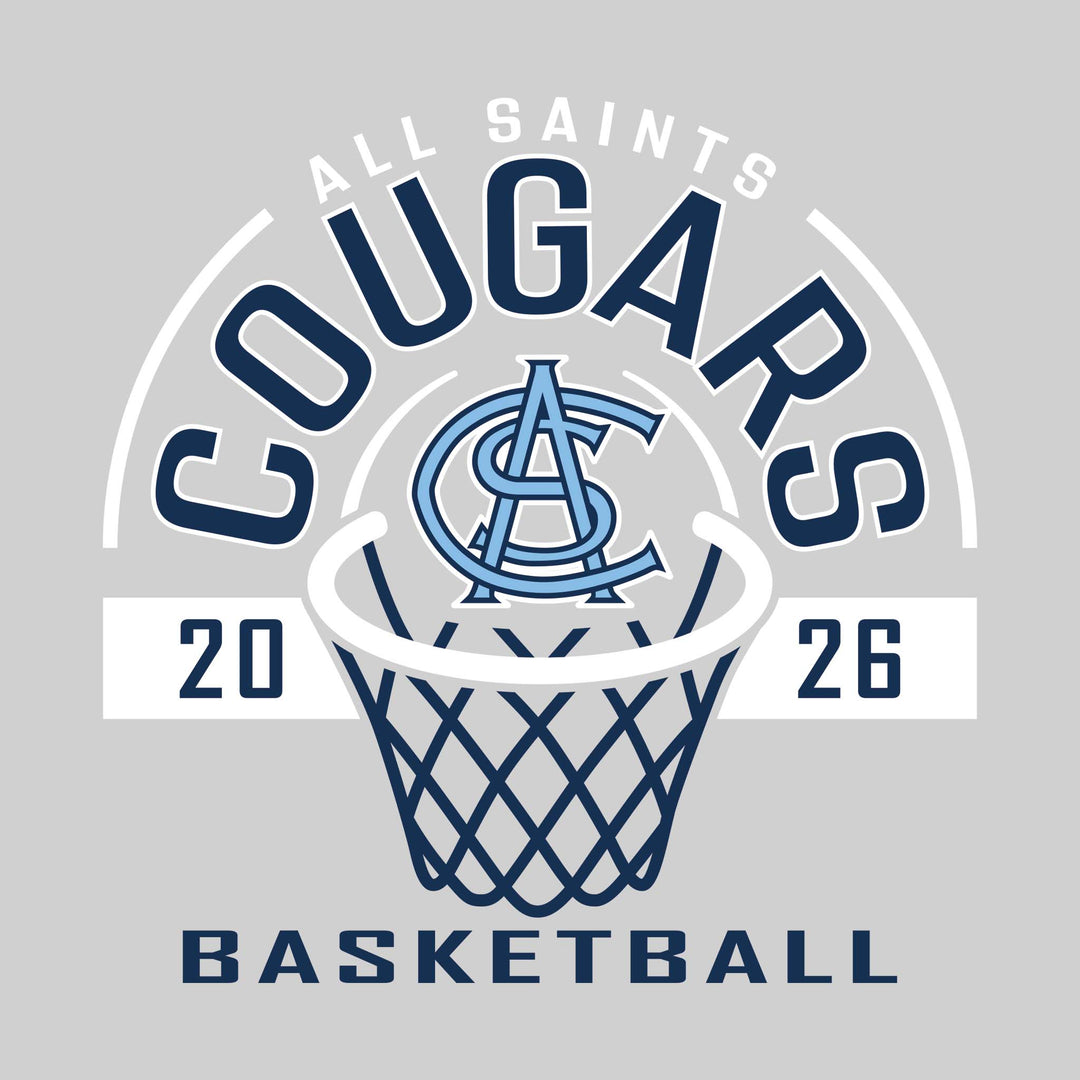 All Saints Cougars - Basketball - Arched Text with Center Mascot and Rim