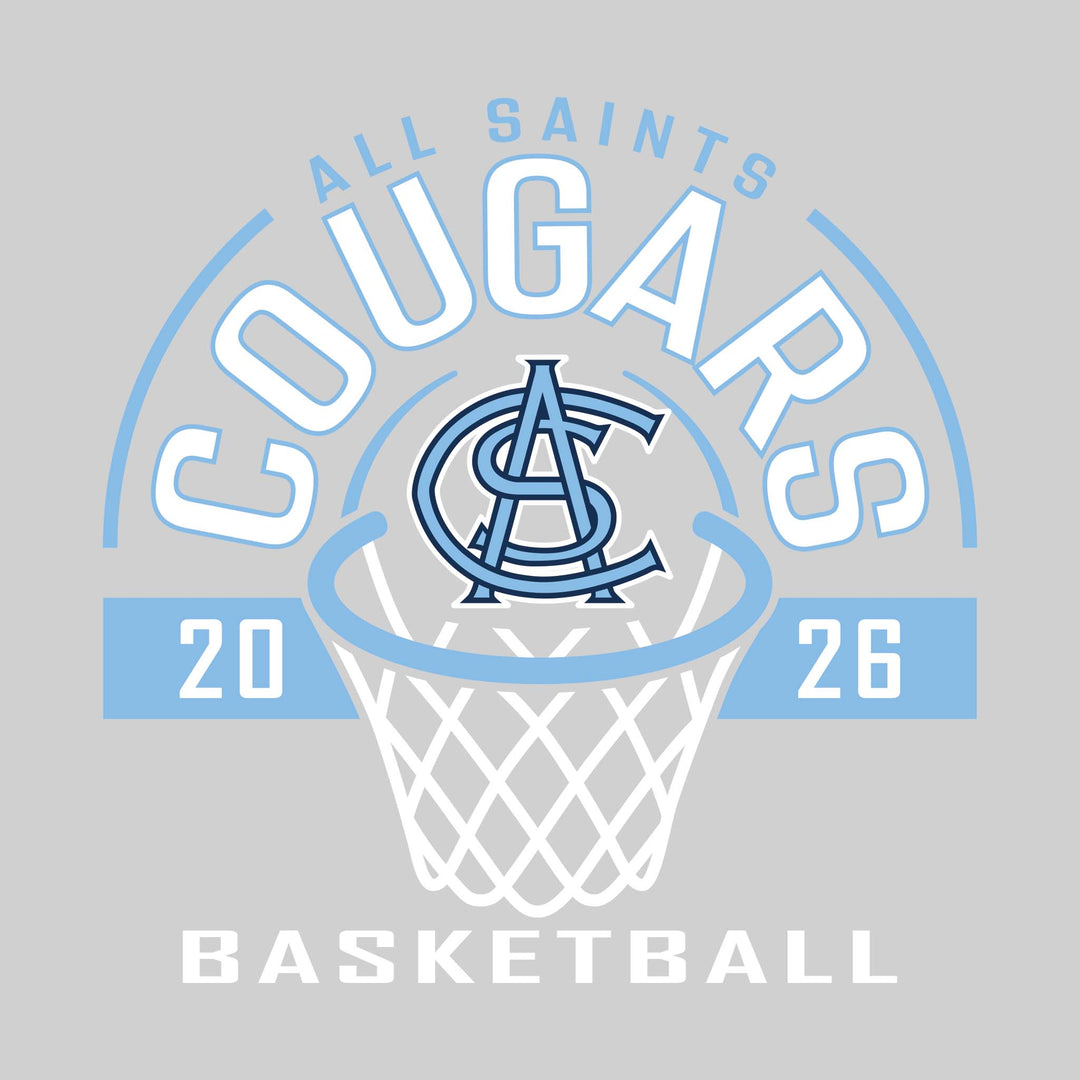 All Saints Cougars - Basketball - Arched Text with Center Mascot and Rim