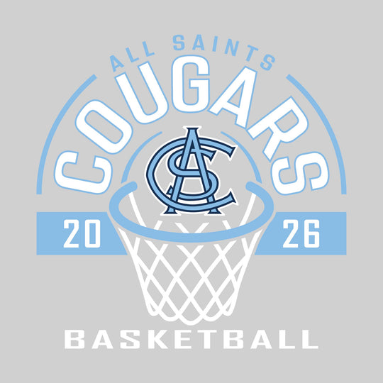 All Saints Cougars - Basketball - Arched Text with Center Mascot and Rim
