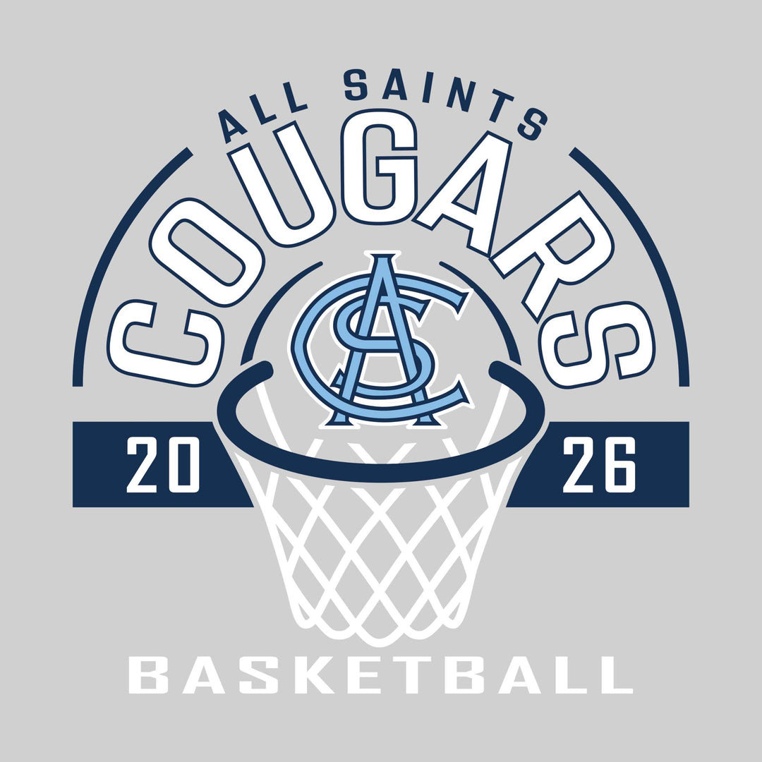 All Saints Cougars - Basketball - Arched Text with Center Mascot and Rim