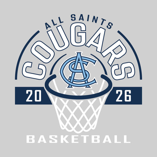 All Saints Cougars - Basketball - Arched Text with Center Mascot and Rim