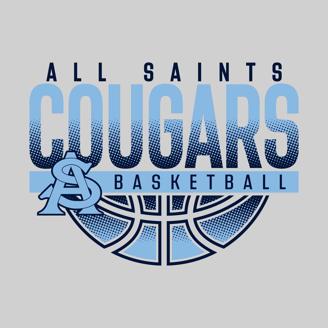 All Saints Cougars - Basketball - Halftone Cougars Over Basketball with Mascot